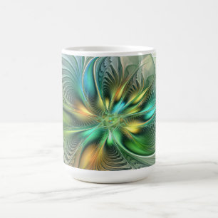 Taza De Café Fantasía abstracta moderna y colorida Flor Fractal