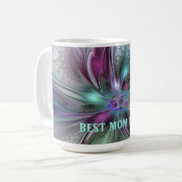 Taza De Café Fantasía colorida Resumen Flor Fractal Mejor Mamá