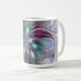 Taza De Café Fantasía colorida Resumen Flor Fractal Moderna