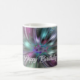 Taza De Café Fantasía colorida Resumen Flor Fractal Moderna