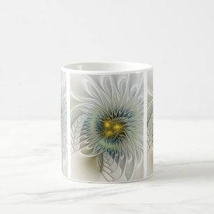 Taza De Café Fantasía de flor de plata dorada Arte fractal abst