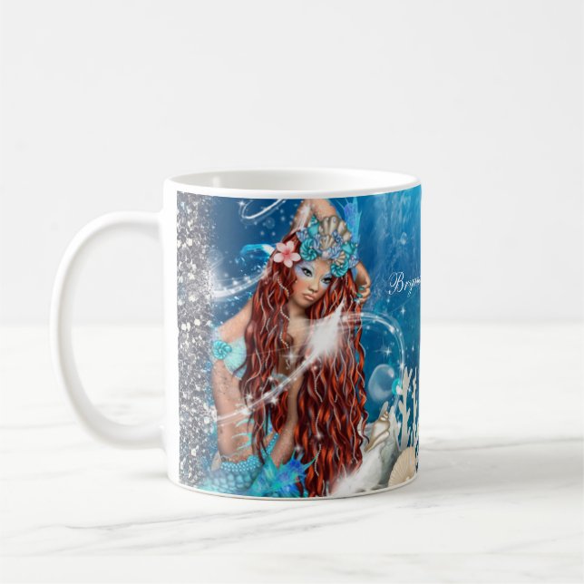 Taza De Café Fantasía de Sirena Cabeza Roja Encantada Playa (Izquierda)