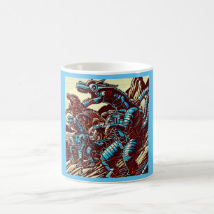 Taza De Café Fantasía Dinosaurios Robots Anime - Woodcut 3