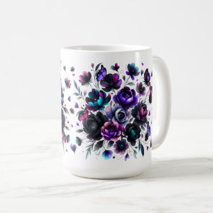 Taza De Café Fantasía floral brillante y oscura con mariposas