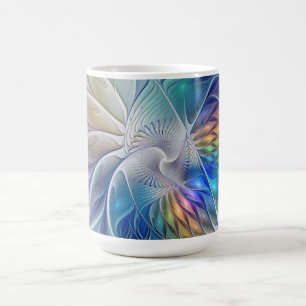 Taza De Café Fantasía floral, colorido abstracto flor fractal