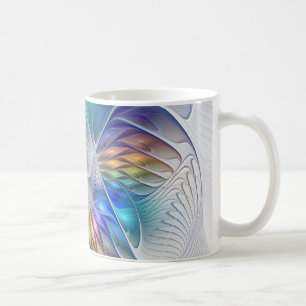 Taza De Café Fantasía floral, flor fractal abstracta colorida