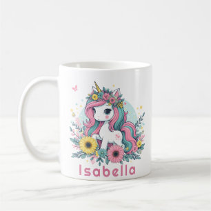 Taza De Café Fantasía floral suave unicornio Chica encantado mu