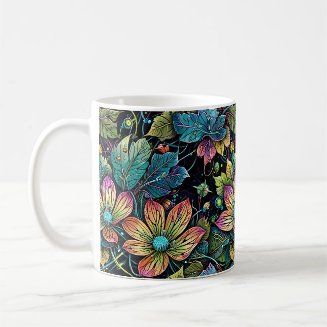 Taza De Café Fantasía floral vibrante (Izquierda)