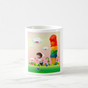 Taza De Café Fantasía helado conejo con niño en carrera feliz