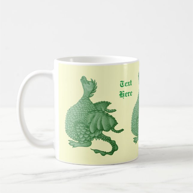 Taza De Café fantasía mítica criatura dragón verde lindo (Izquierda)