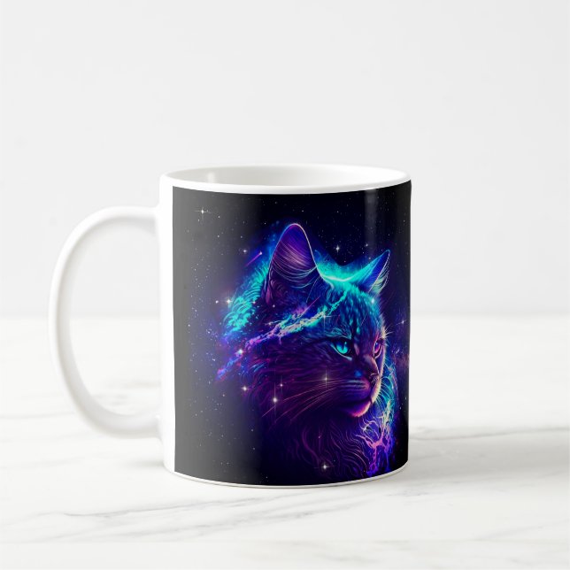 Taza De Café Fantasía Resumen Cuto espacio galaxia Gato gatito  (Izquierda)