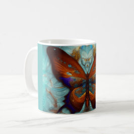 Taza De Café Fantasía Steampunk Naranja Mariposa Aqua Watercolo