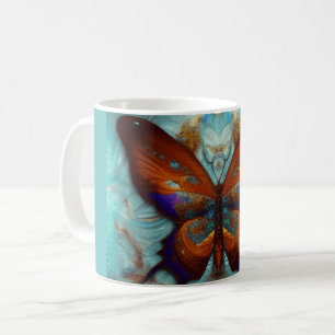 Taza De Café Fantasía Steampunk Naranja Mariposa Aqua Watercolo