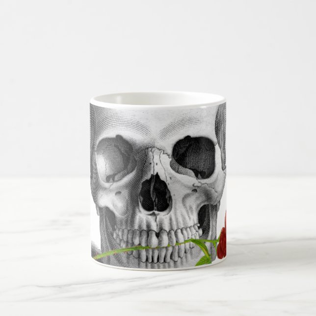 Taza De Café Fantasía subió cráneo gótico del horror (Centro)