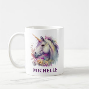 Taza De Café Fantasía unicornio y flores