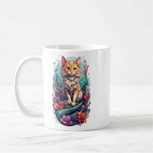 Taza De Café Fantasías felinas encantadas: Gato de sirena capri