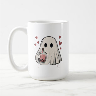 Taza De Café Fantasma Adorable Bebiendo Boba Té con Leche Coraz