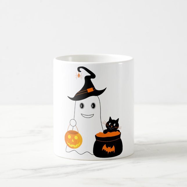 Taza De Café Fantasma chiquita con gato negro celebra Halloween (Centro)