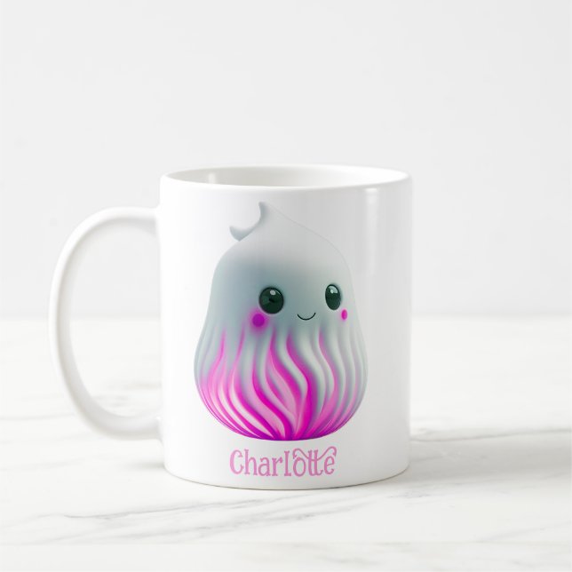 Taza De Café Fantasma Cute Kawaii - Personalizado con nombre (Izquierda)