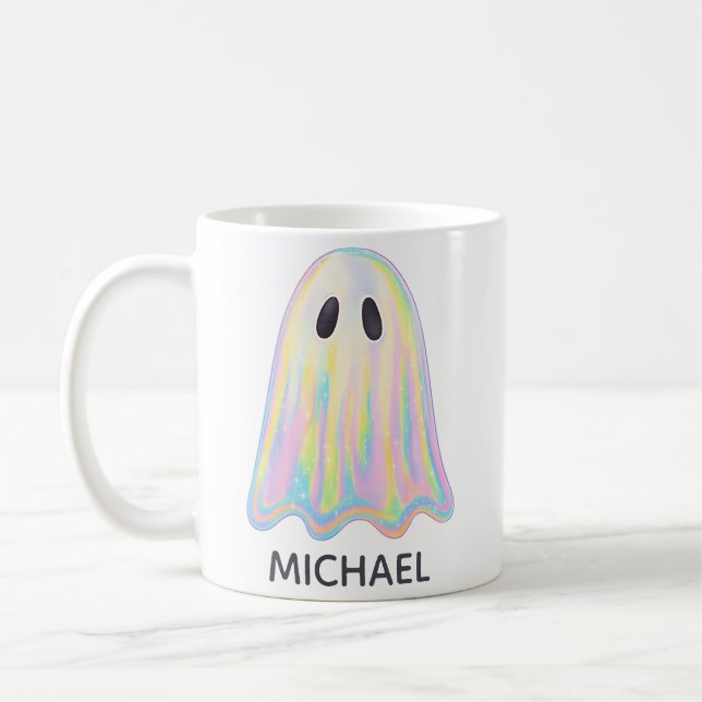 Taza De Café Fantasma de Arcoíris Pastel Adorable | Espeluznant (Izquierda)