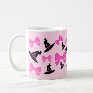 Taza De Café Fantasma de coqueta rosa con arco de halloween