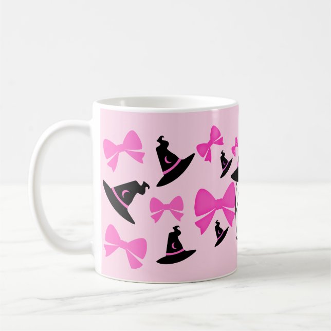 Taza De Café Fantasma de coqueta rosa con arco de halloween (Izquierda)