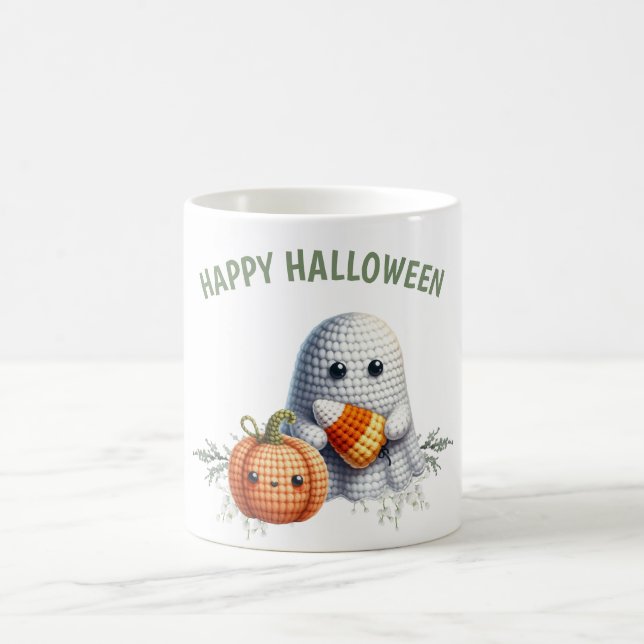 Taza De Café Fantasma de Crochet Feliz Halloween (Centro)