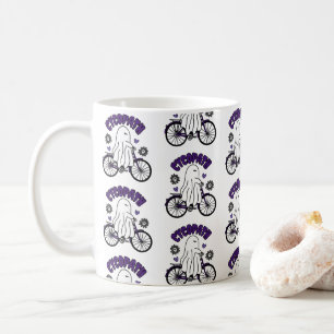 Taza De Café Fantasma de Cycopath Halloween en bicicleta morada