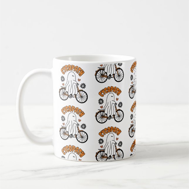 Taza De Café Fantasma de Cycopath Halloween en bicicleta Naranj (Izquierda)