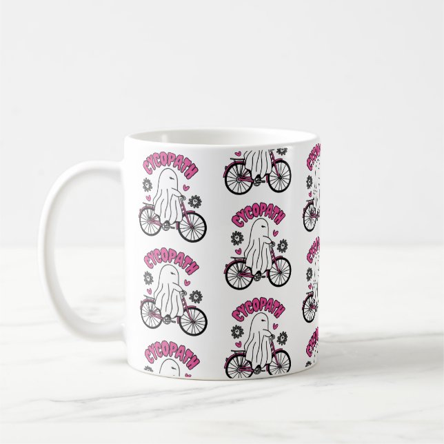 Taza De Café Fantasma de Cycopath Halloween en bicicleta rosa (Izquierda)
