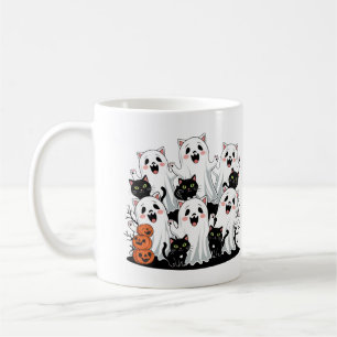 Taza De Café Fantasma de gatos y calabaza Halloween