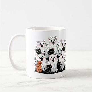 Taza De Café Fantasma de gatos y calabaza Halloween