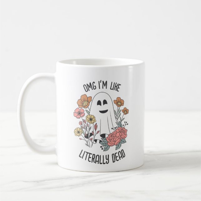 Taza De Café Fantasma de Halloween "Estoy muerto" Pun Mug (Izquierda)
