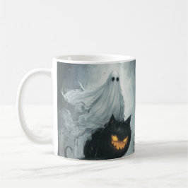 Taza De Café Fantasma de Halloween montando un gato negro