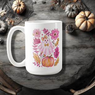 Taza De Café Fantasma de Halloween rosa Pastel