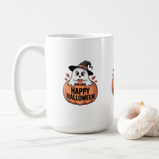 Taza De Café Fantasma de la cafetería de Halloween (Con donut)