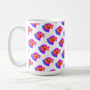 Taza De Café Fantasma de Neon Kawaii Adorable con Brillo de Gra