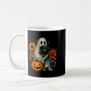 Taza De Café Fantasma Floral Perro Negro Coqueta Halloween Dive
