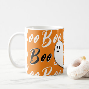 Taza De Café Fantasma Halloween naranja blanco negro