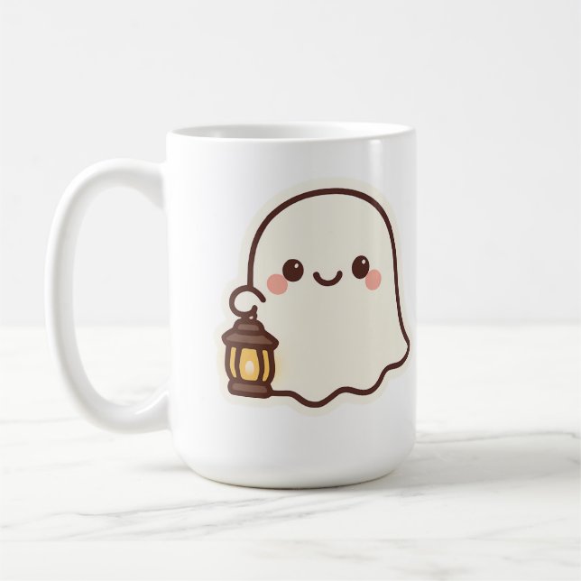 Taza De Café Fantasma Kawaii con linterna - Diseño de espíritu  (Izquierda)