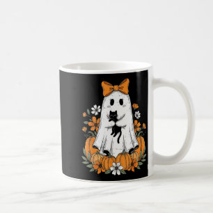 Taza De Café Fantasma Lindo de Halloween Retro Sosteniendo Flor