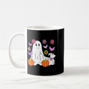 Taza De Café Fantasma Lindo Paseando Perro Floral Calabaza Aman