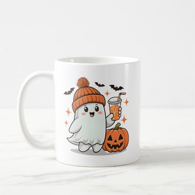 Taza De Café Fantasma, Murciélagos, Calabaza Y Bebida, Hallowee (Izquierda)