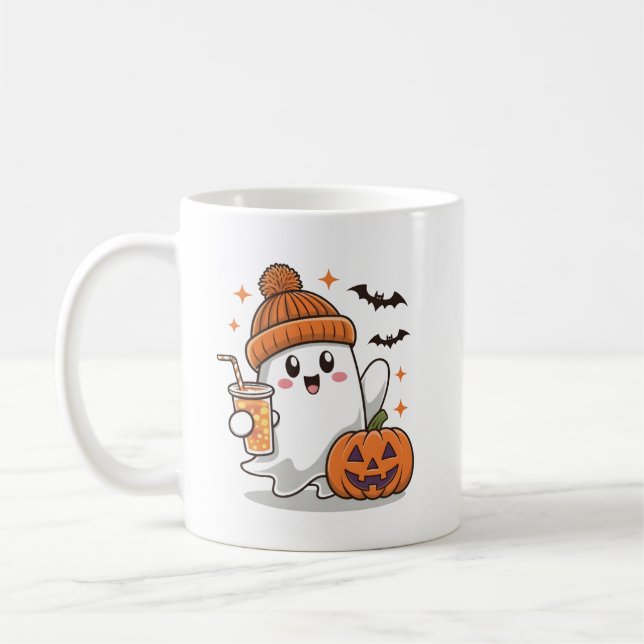 Taza De Café Fantasma, Murciélagos, Calabaza Y Bebida, Hallowee (Izquierda)