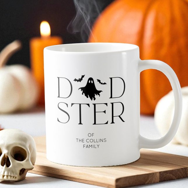 Taza De Café Fantasma negro moderno golpea a papá Dadster Hallo (Modern Black Ghost Bats Halloween Dadster Dad Coffee Mug)