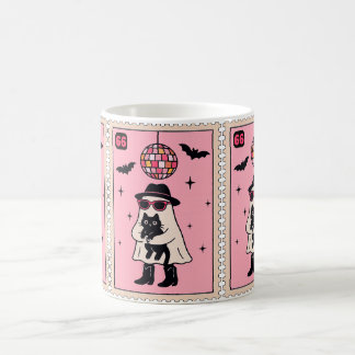 Taza De Café Fantasma retro disco con sello de Halloween de gat
