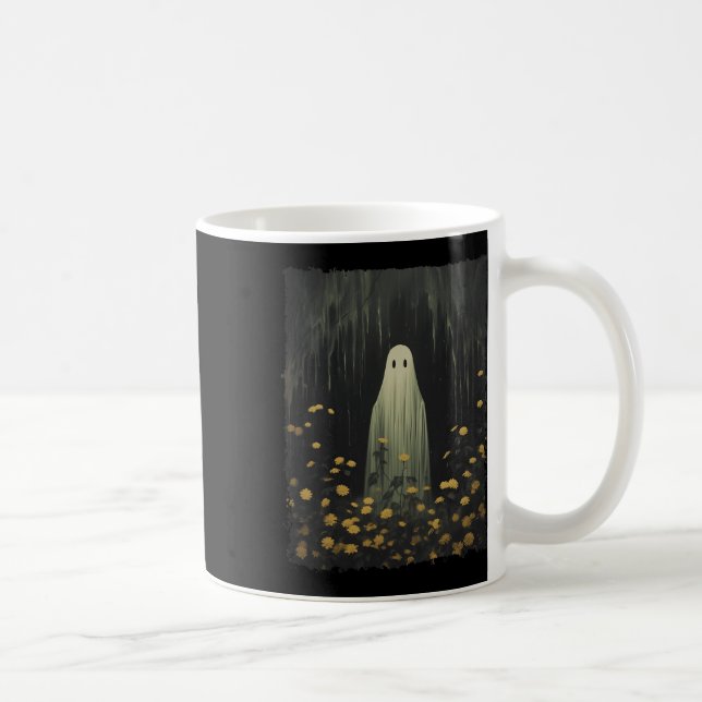 Taza De Café Fantasma Retro Gracioso En El Bosque Floral Hallow (Derecha)