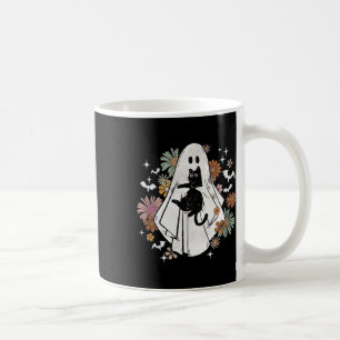 Taza De Café Fantasma Sostengo Gato Negro Groovy Floral Hallowe