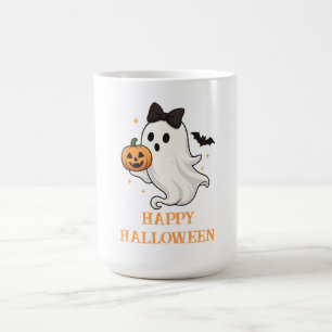 Taza De Café Fantasma suave con barba y calabaza   Halloween