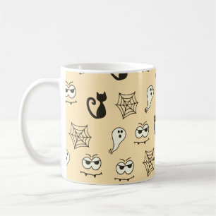 Taza De Café Fantasma, telarañas y gatos negros amarillos